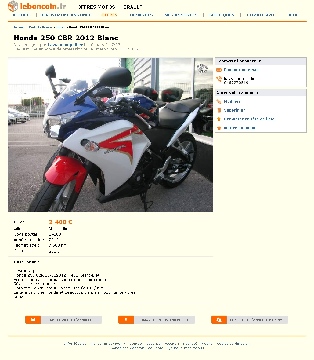 Cliquez ici pour voir l'image (002 Honda 250 CBR 2012 Blanc Motos Herault - leboncoin.fr - 2013 03 11 - 16 13 48 - www.leboncoin.fr-motos-441348633.htm.jpg)
